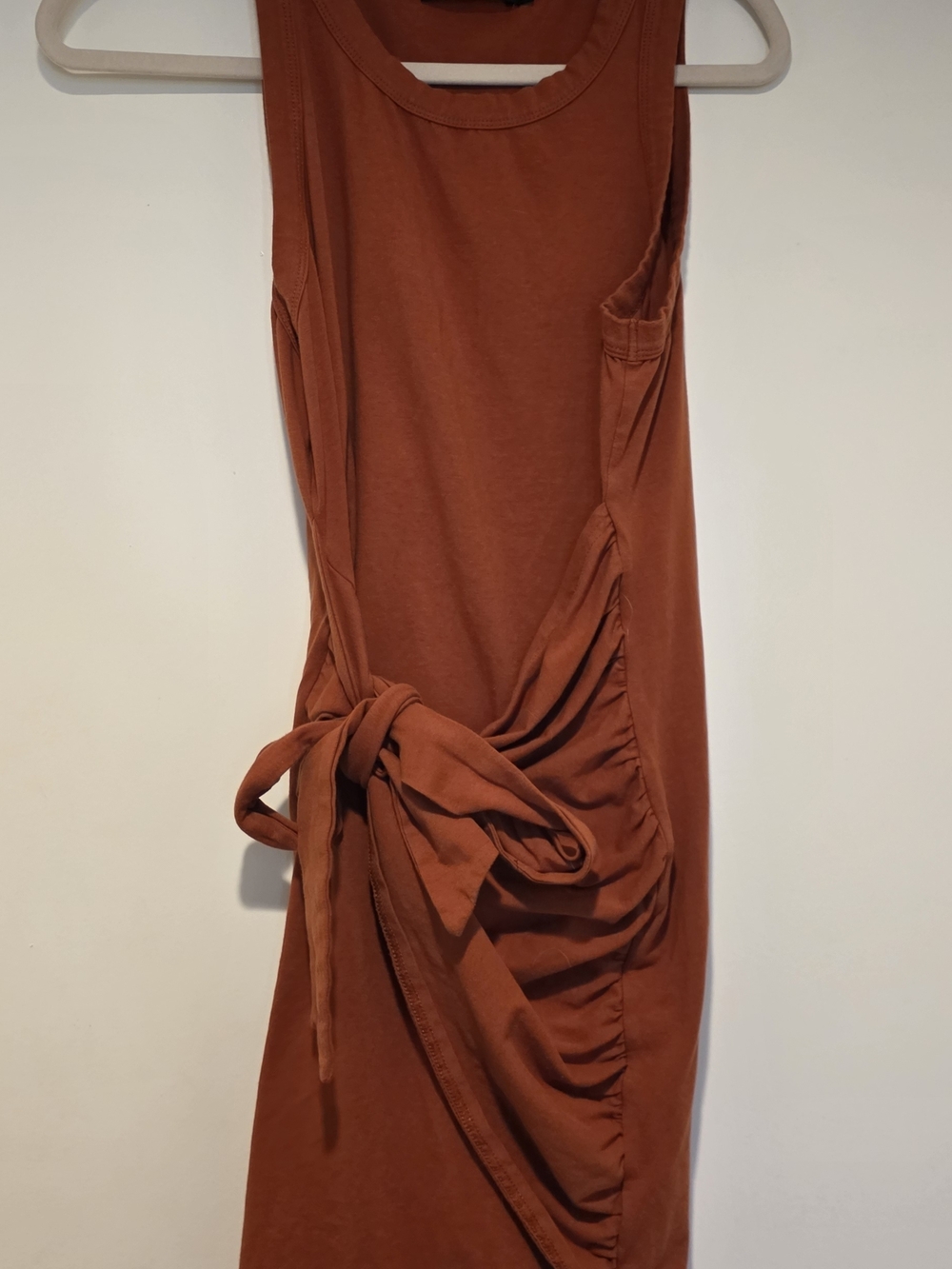 Sleeveless Tie-Detail Rust Midi Dress